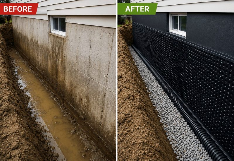Exterior Waterproofing System Before After Gravenhurst Exterior Waterproofing System Before After Gravenhurst